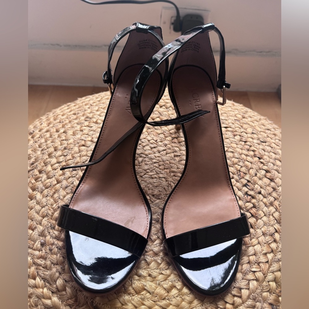 J. Crew Factory Black Patent Strappy Heels
